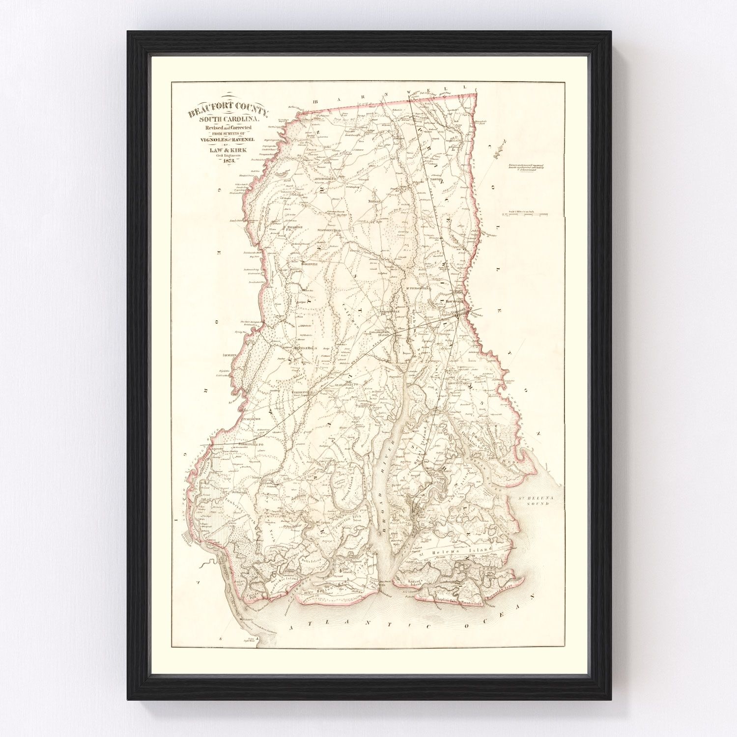 Vintage Map of Beaufort County, South Carolina 1873