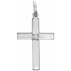 14K White Gold .0075 CT Natural Diamond Cross 18" Necklace
