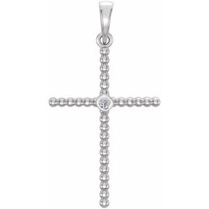 Platinum 33.3x17.6 mm .03 CTW Natural Diamond Beaded Cross Pendant