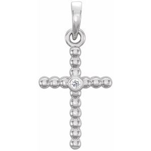 14K White Gold 19.1x9.5 mm .015 CTW Natural Diamond Beaded Cross Pendant
