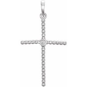 Platinum 24.8x12.2 mm .02 CTW Natural Diamond Beaded Cross Pendant