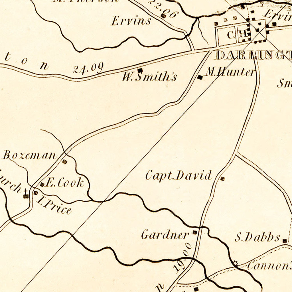 Vintage Map of Darlington District County, South Carolina 1825