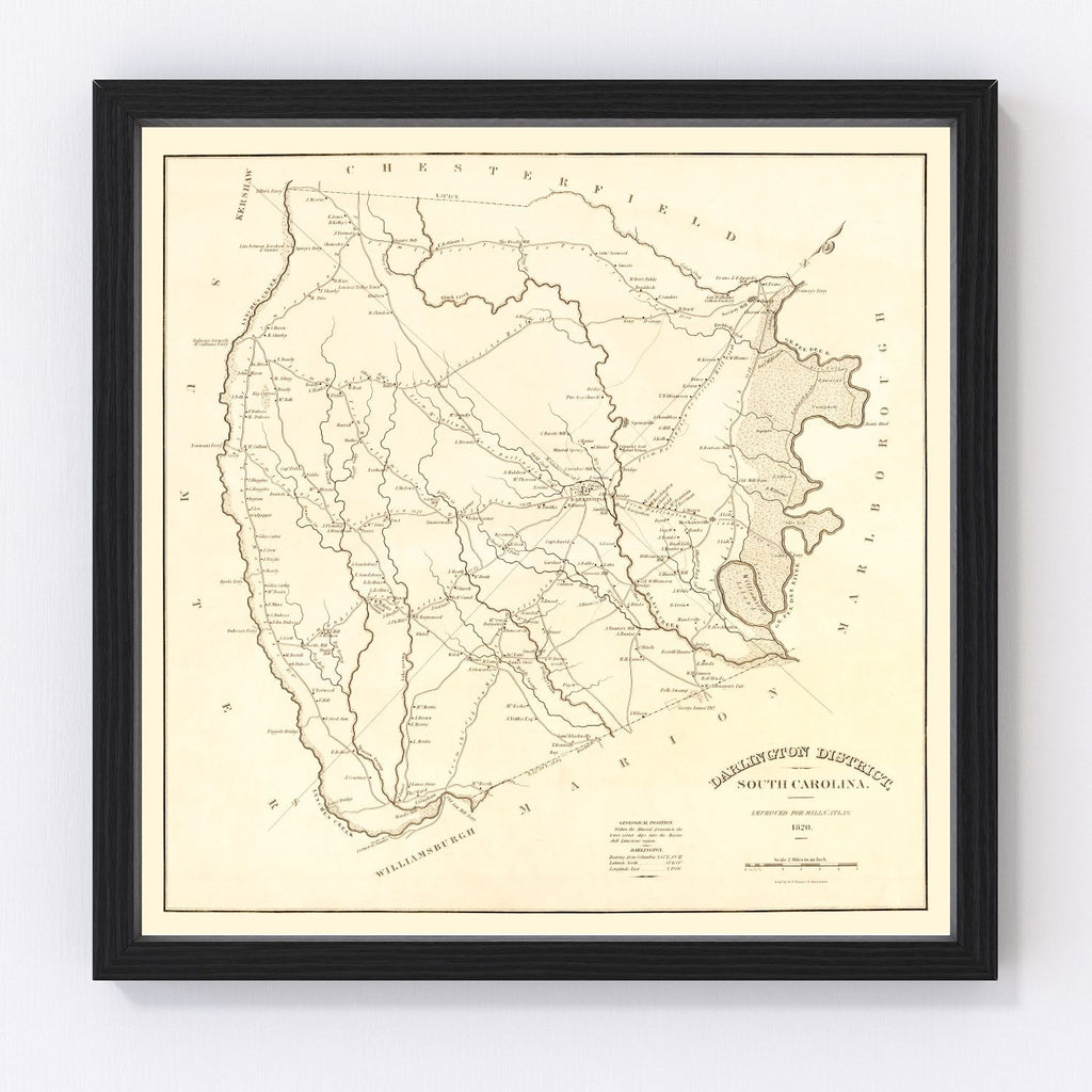 Vintage Map of Darlington District County, South Carolina 1825