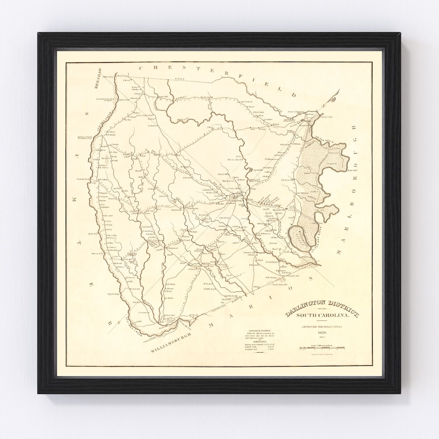 Vintage Map of Darlington District County, South Carolina 1825