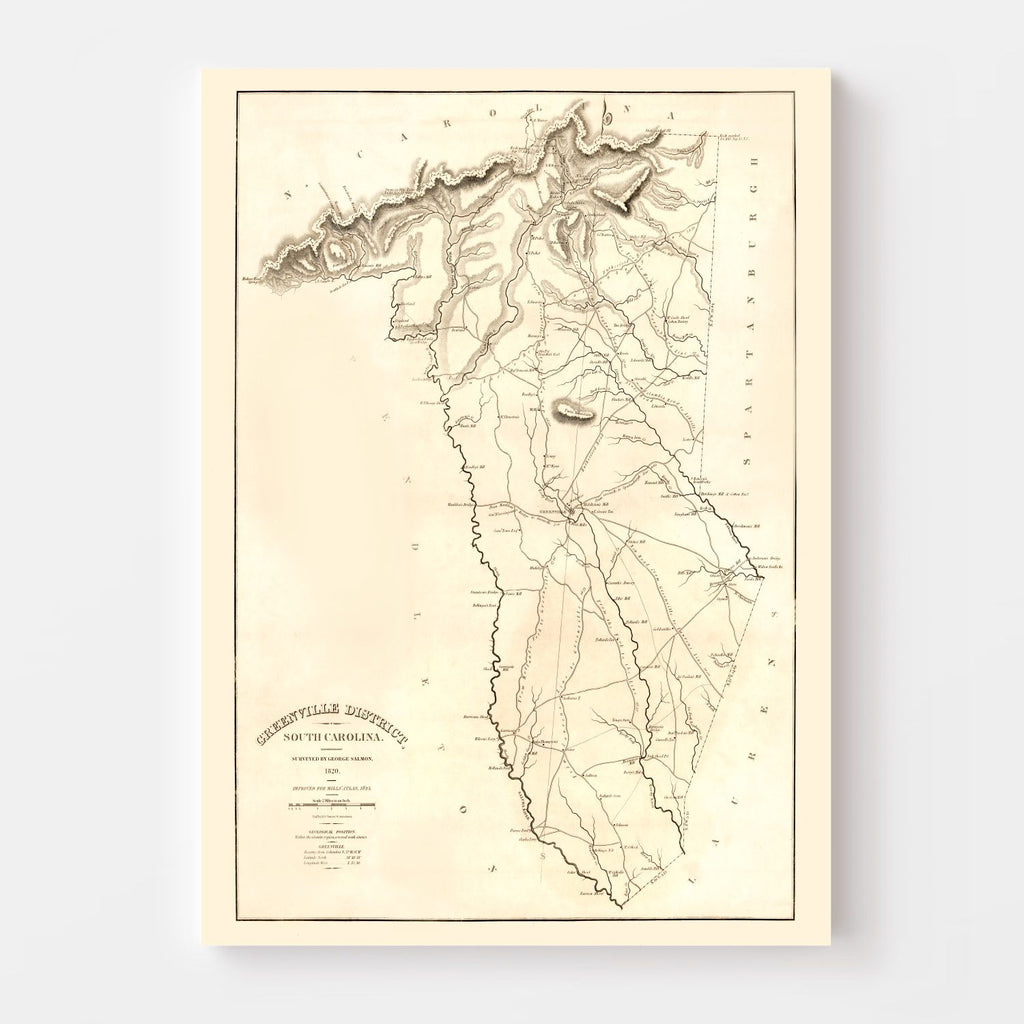 Vintage Map of Greenville District County, South Carolina 1825