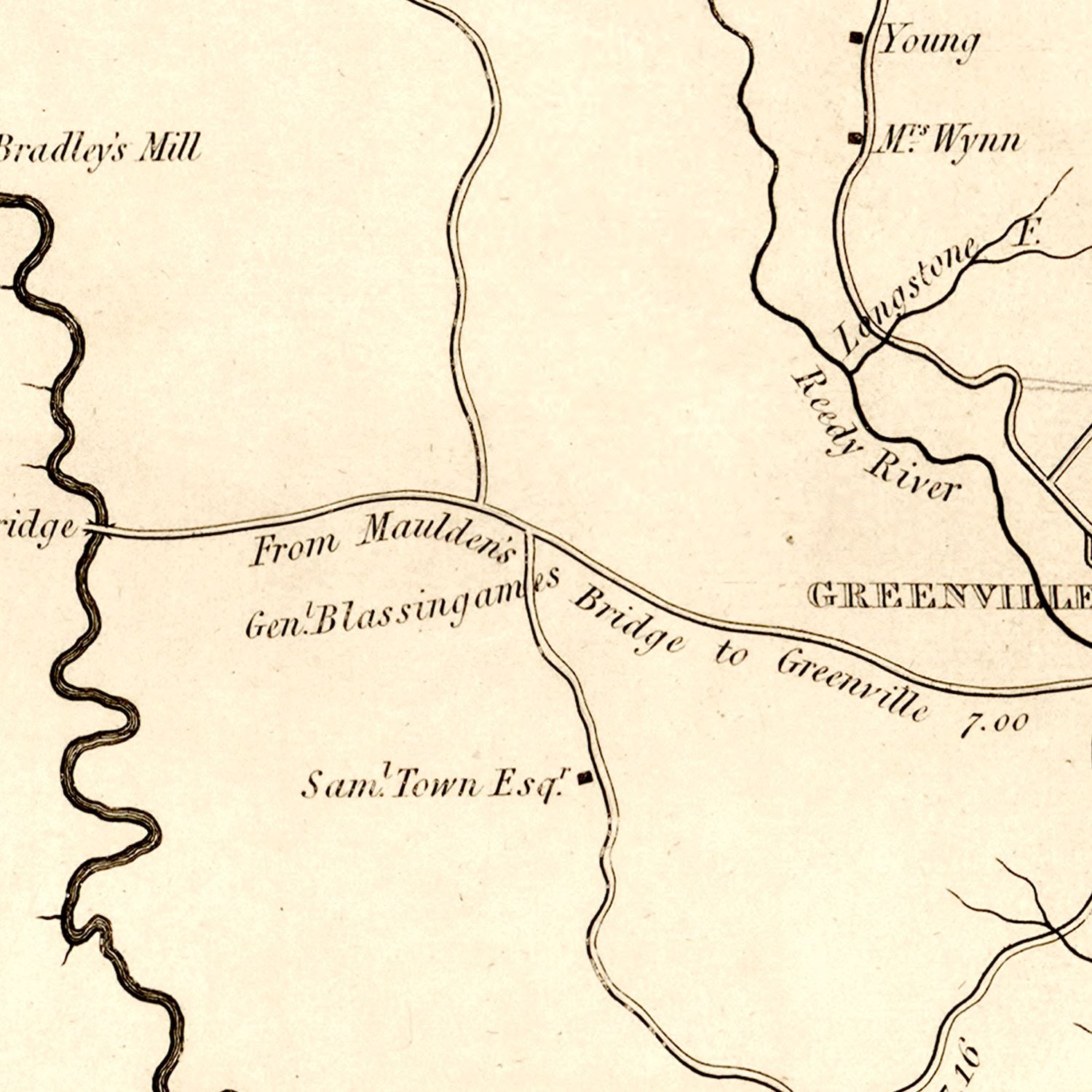Vintage Map of Greenville District County, South Carolina 1825