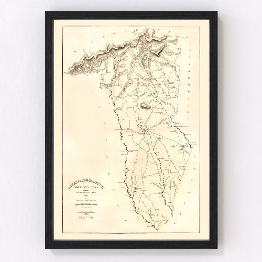 Vintage Map of Greenville District County, South Carolina 1825