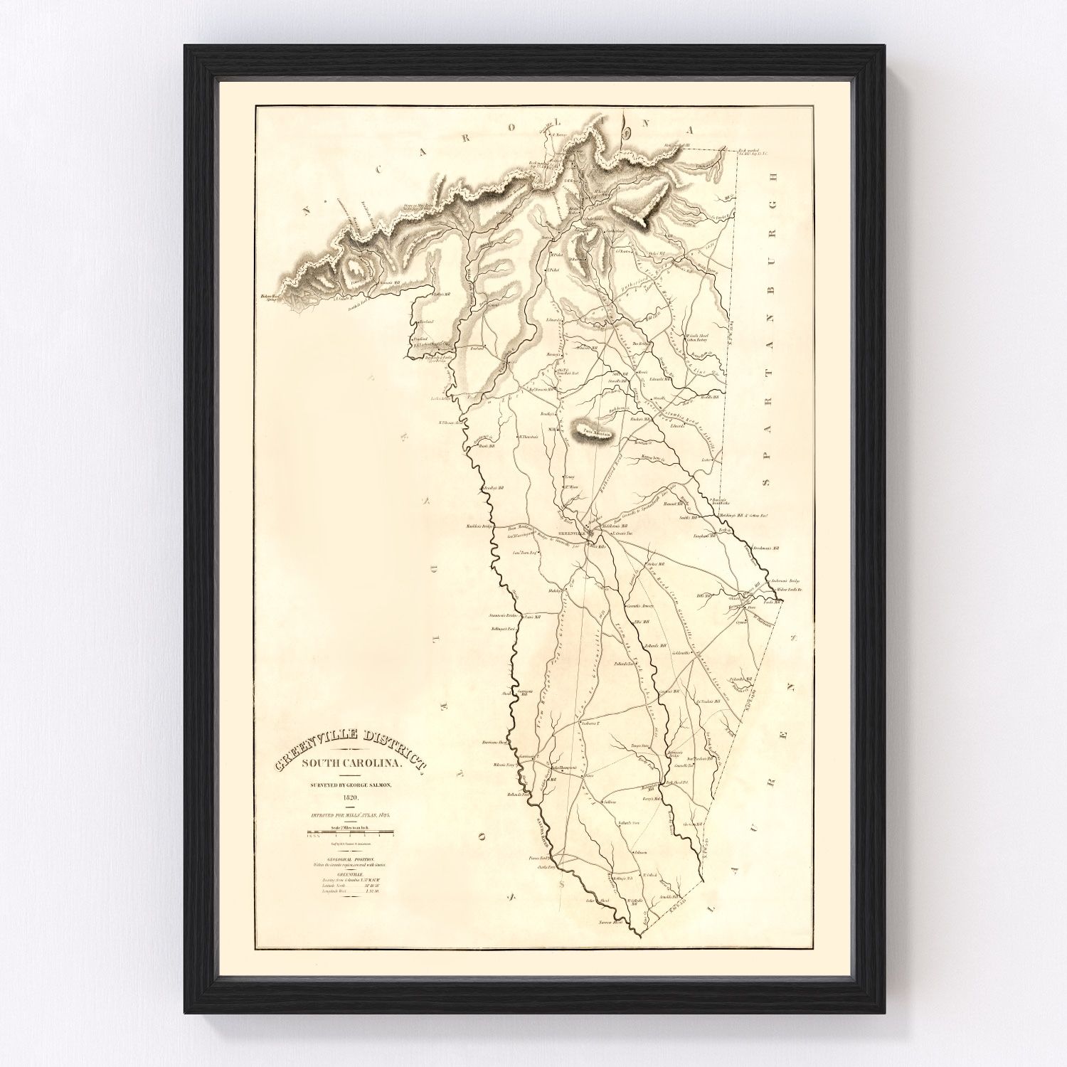 Vintage Map of Greenville District County, South Carolina 1825
