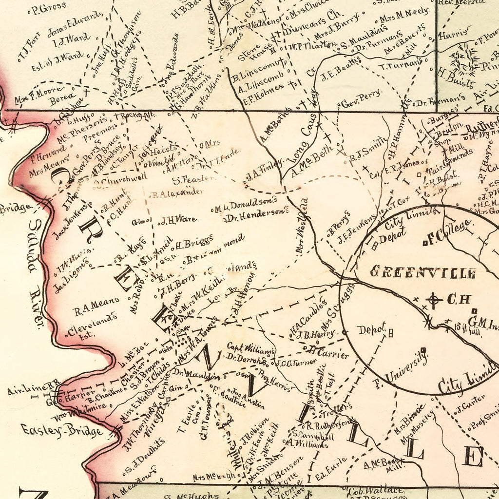 Vintage Map of Greenville County, South Carolina 1882