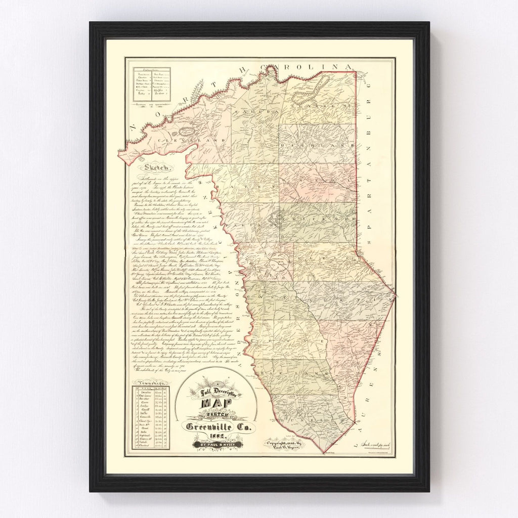 Vintage Map of Greenville County, South Carolina 1882