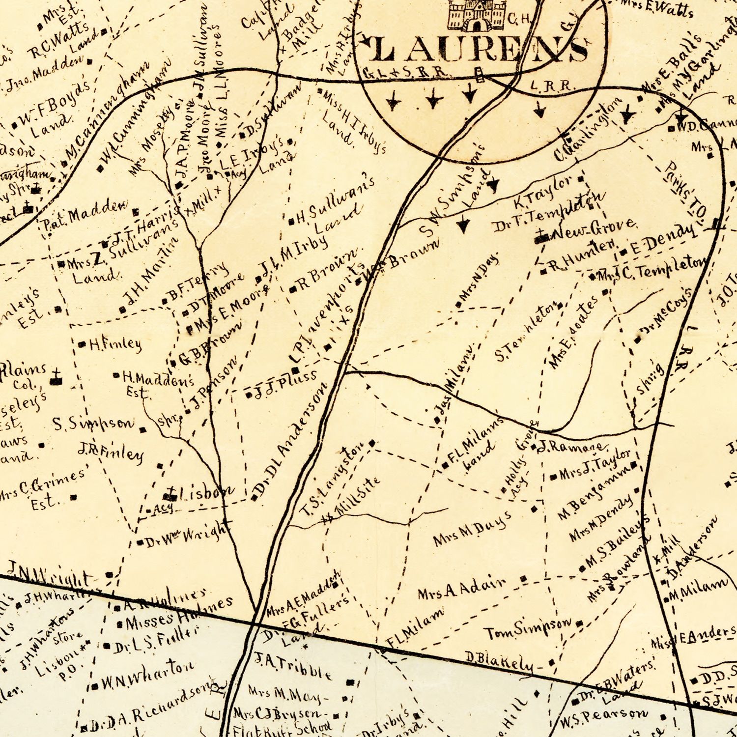 Vintage Map of Laurens County, South Carolina 1883