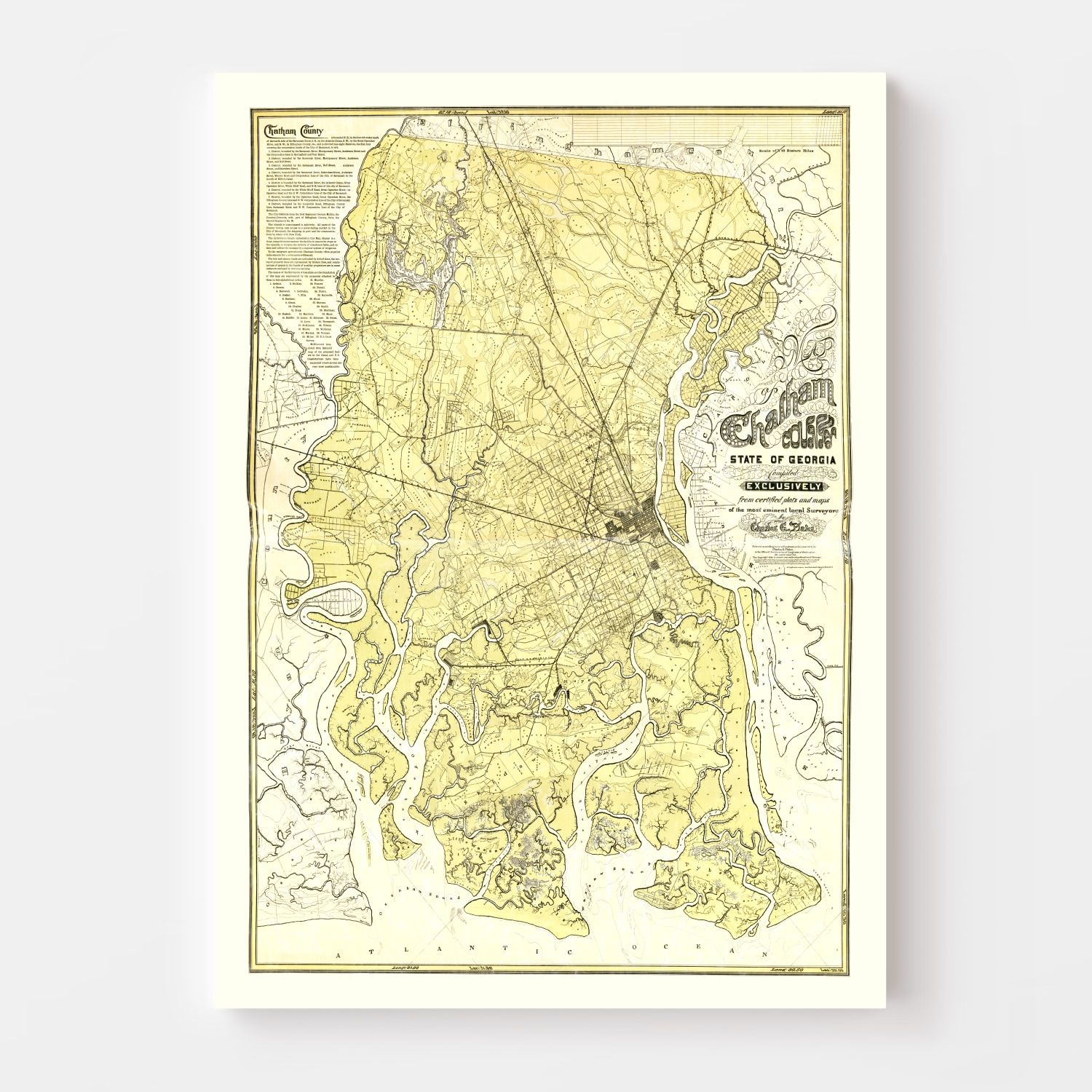 Vintage Map of Chatham County, Georgia 1875