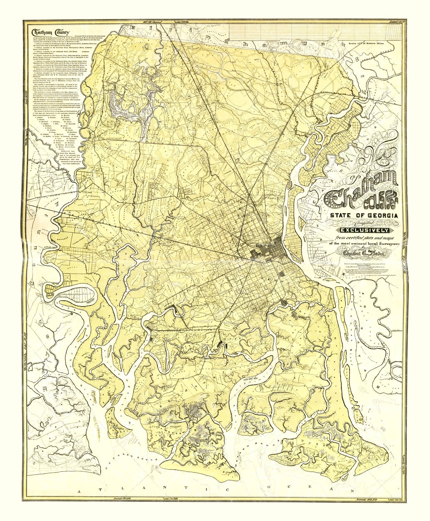 Vintage Map of Chatham County, Georgia 1875