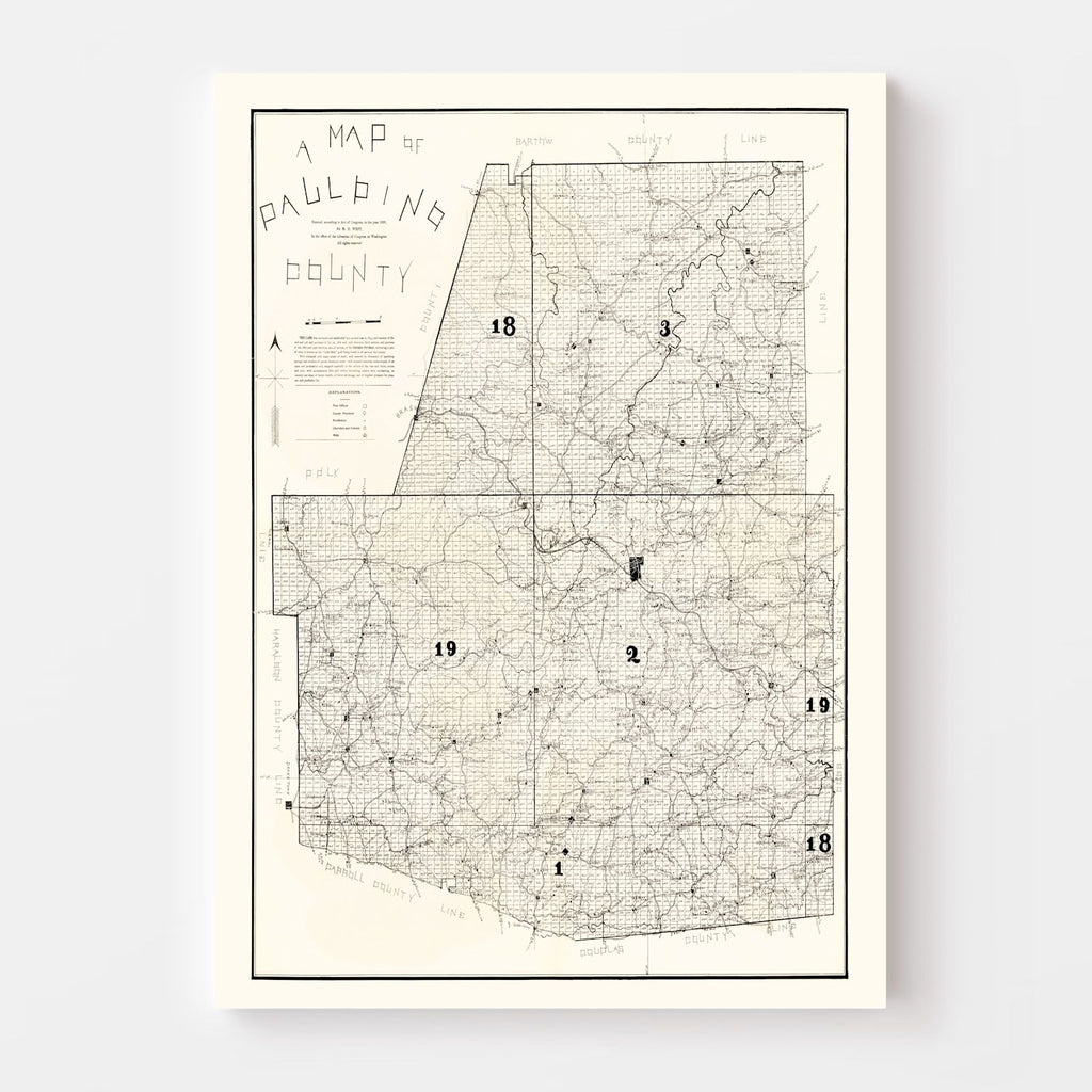 Vintage Map of Paulding County, Georgia 1896