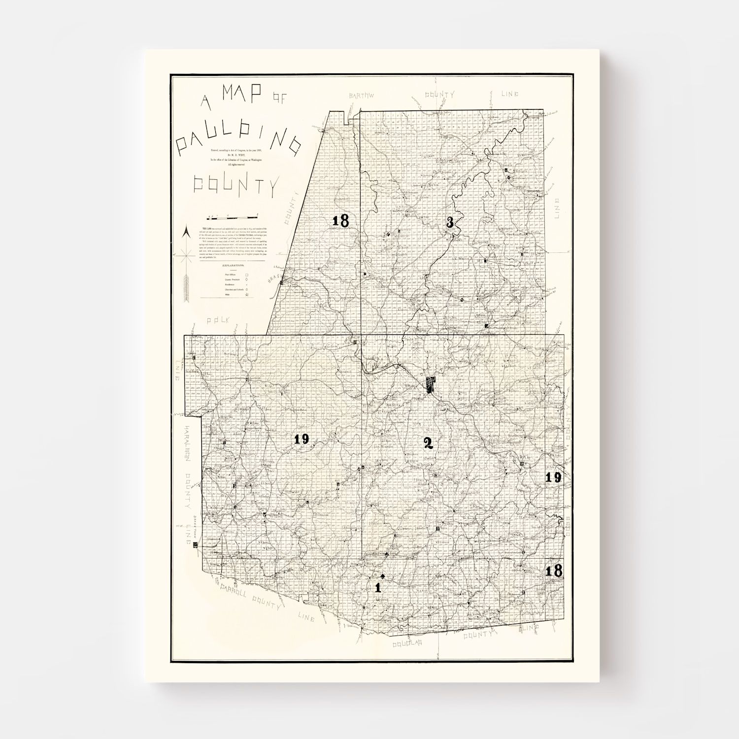 Vintage Map of Paulding County, Georgia 1896