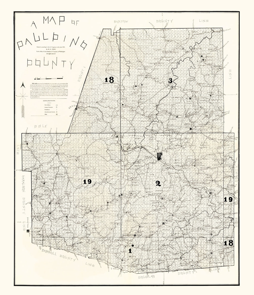 Vintage Map of Paulding County, Georgia 1896