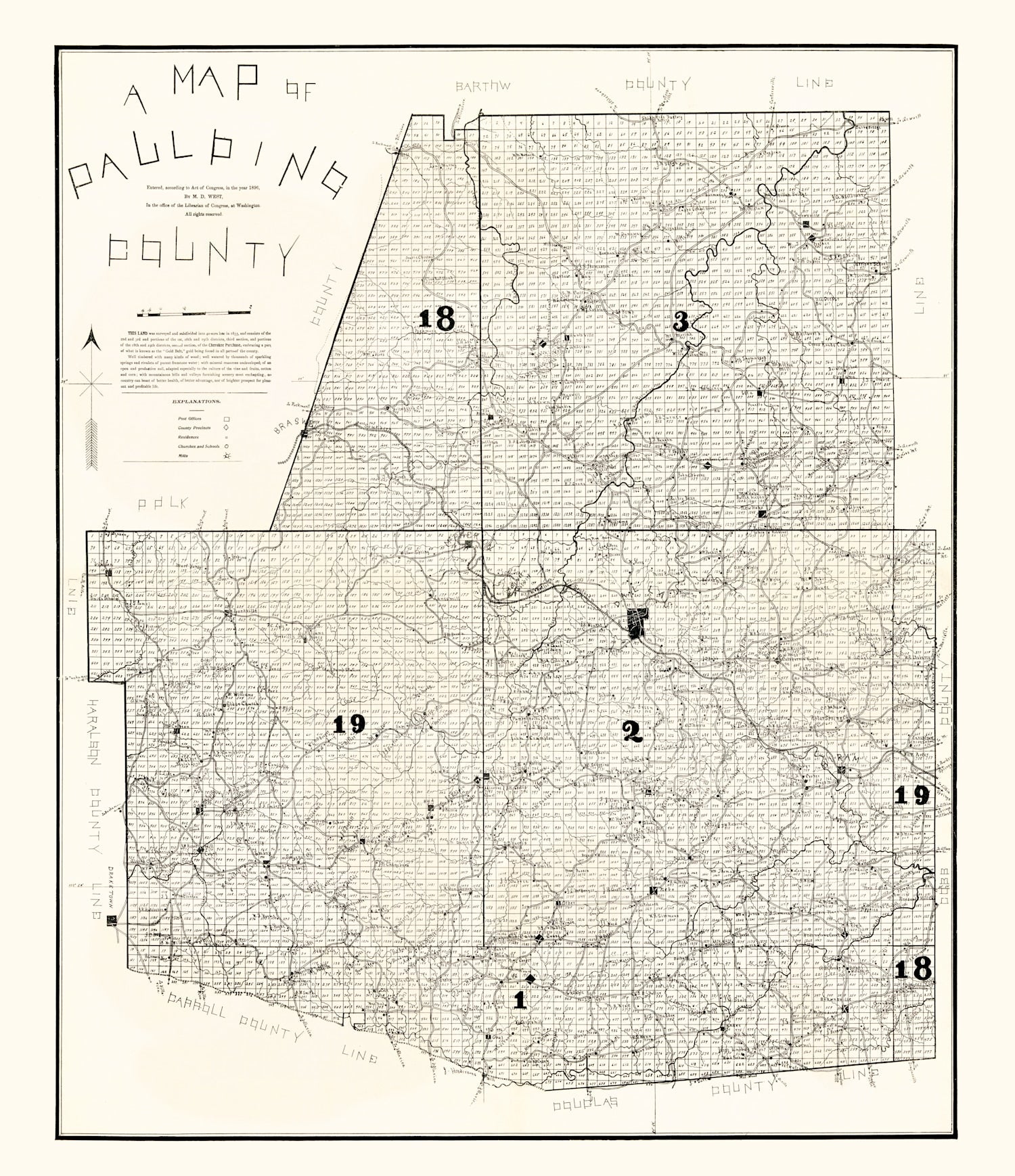 Vintage Map of Paulding County, Georgia 1896
