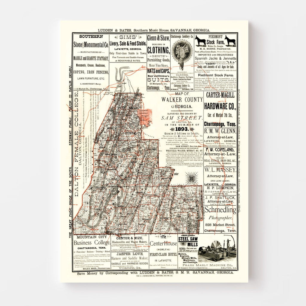 Vintage Map of Walker County, Georgia 1893