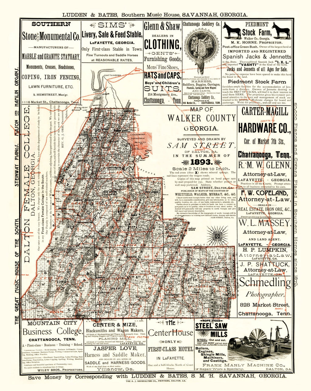 Vintage Map of Walker County, Georgia 1893