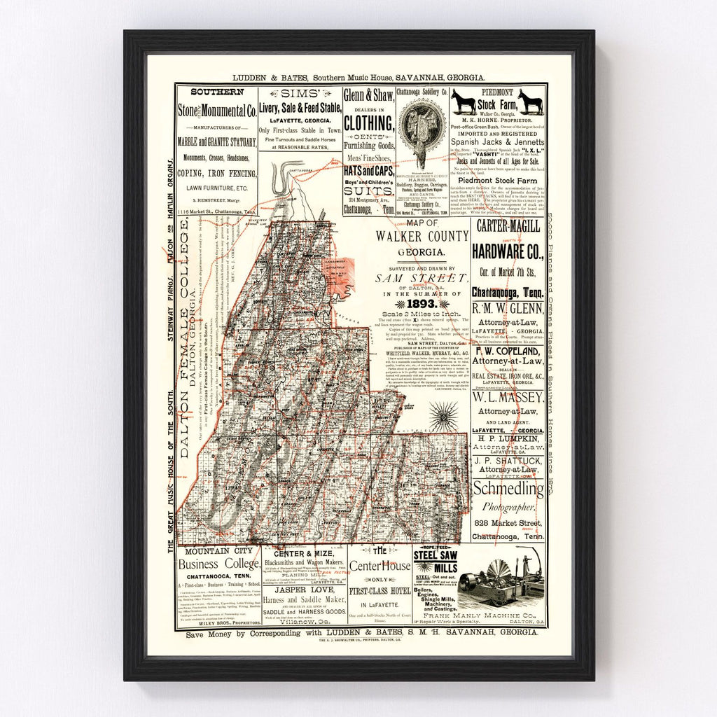 Vintage Map of Walker County, Georgia 1893