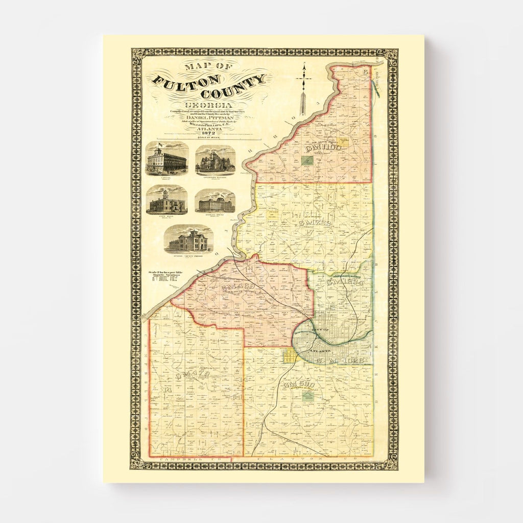 Vintage Map of Fulton County, Georgia 1872