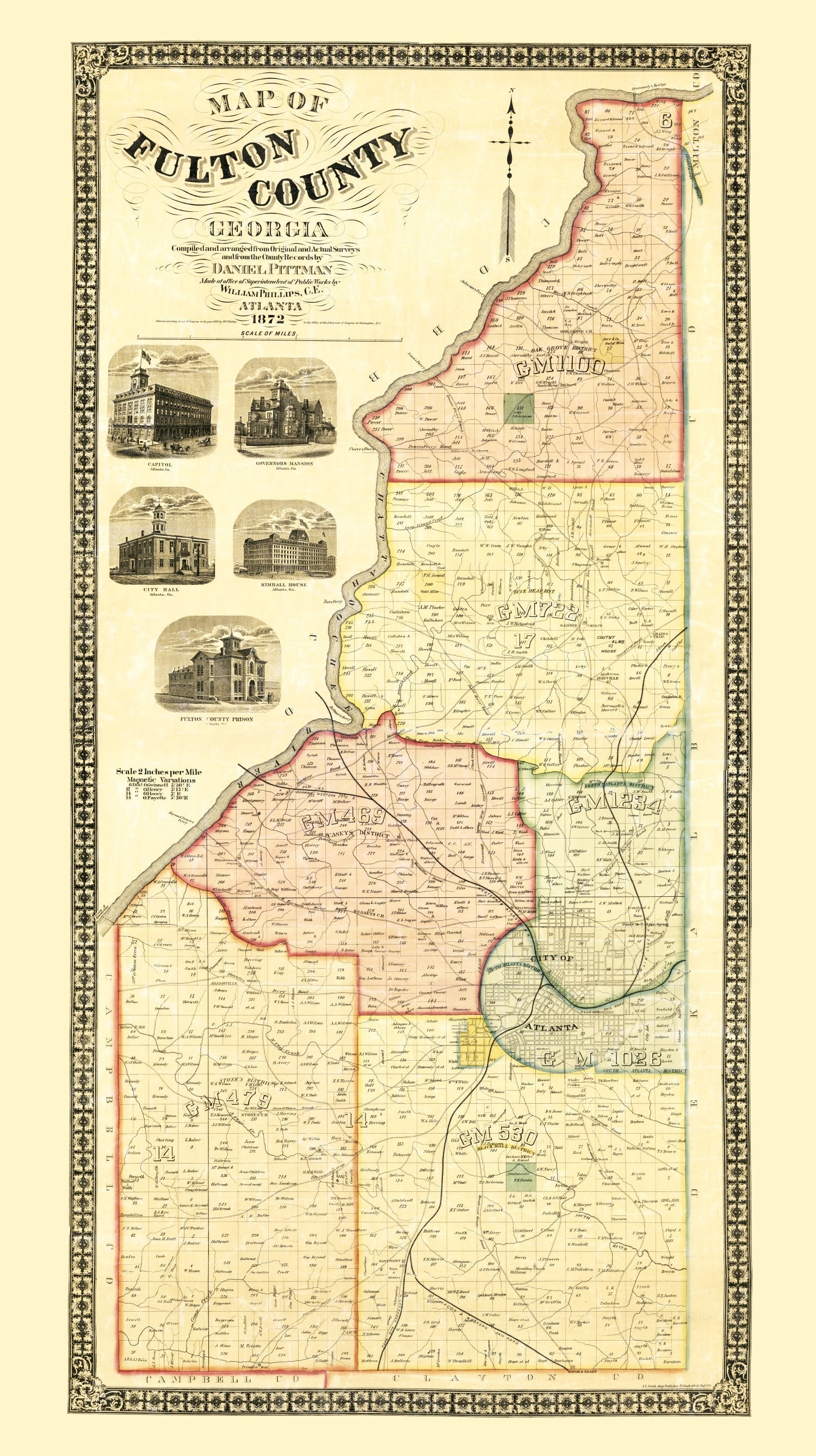 Vintage Map of Fulton County, Georgia 1872