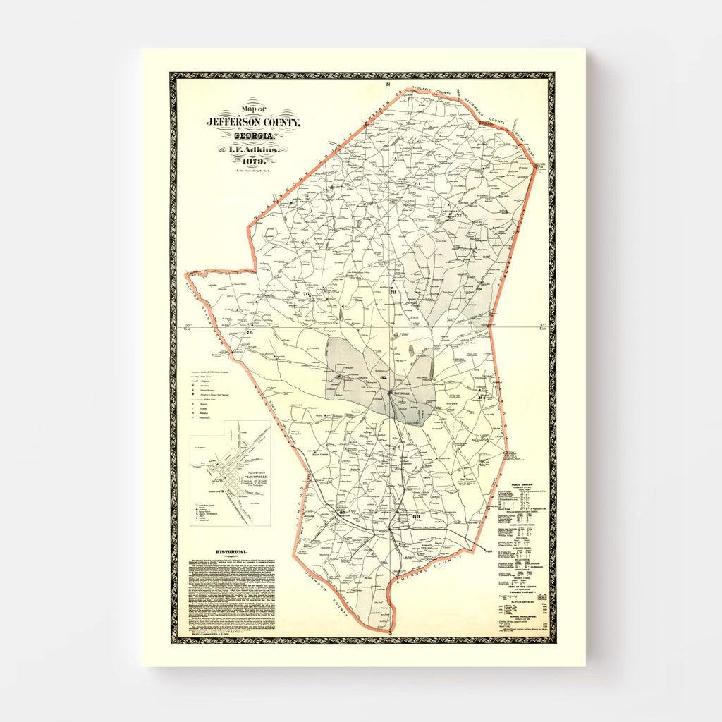 Vintage Map of Jefferson County, Georgia 1879