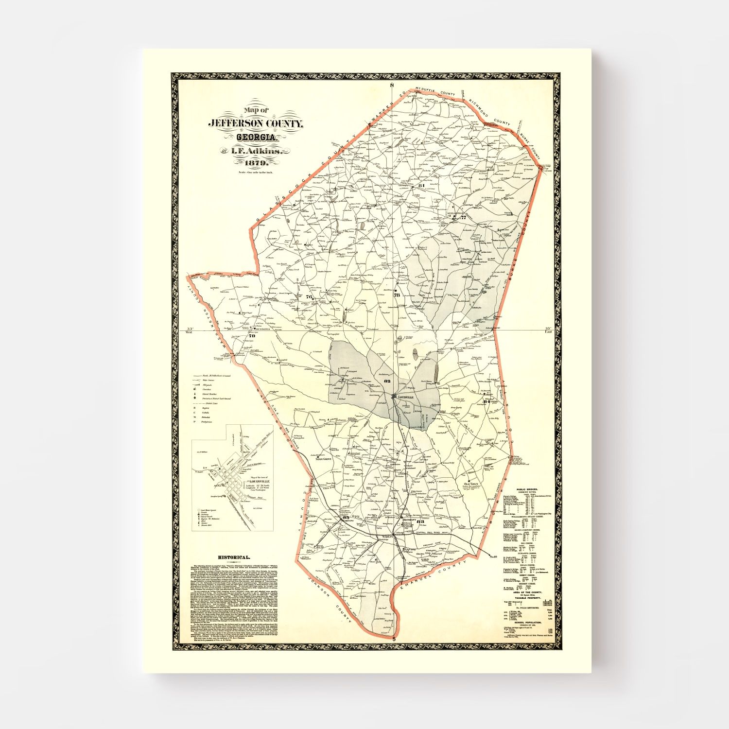 Vintage Map of Jefferson County, Georgia 1879