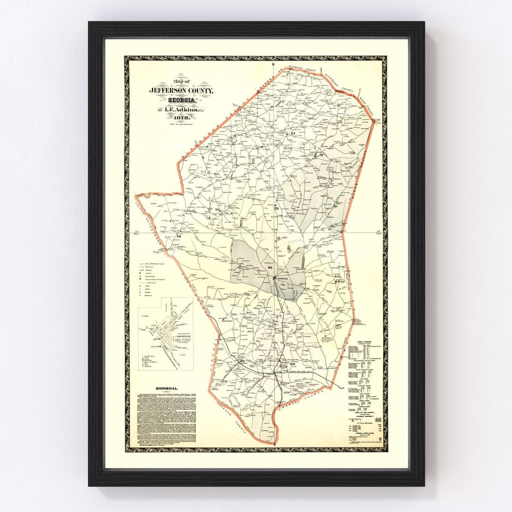 Vintage Map of Jefferson County, Georgia 1879