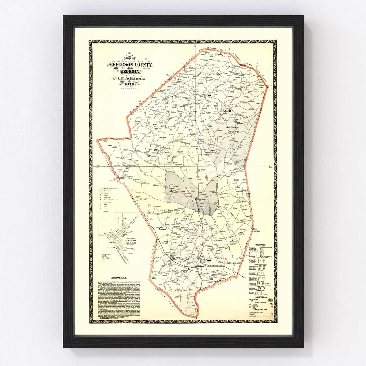 Vintage Map of Jefferson County, Georgia 1879