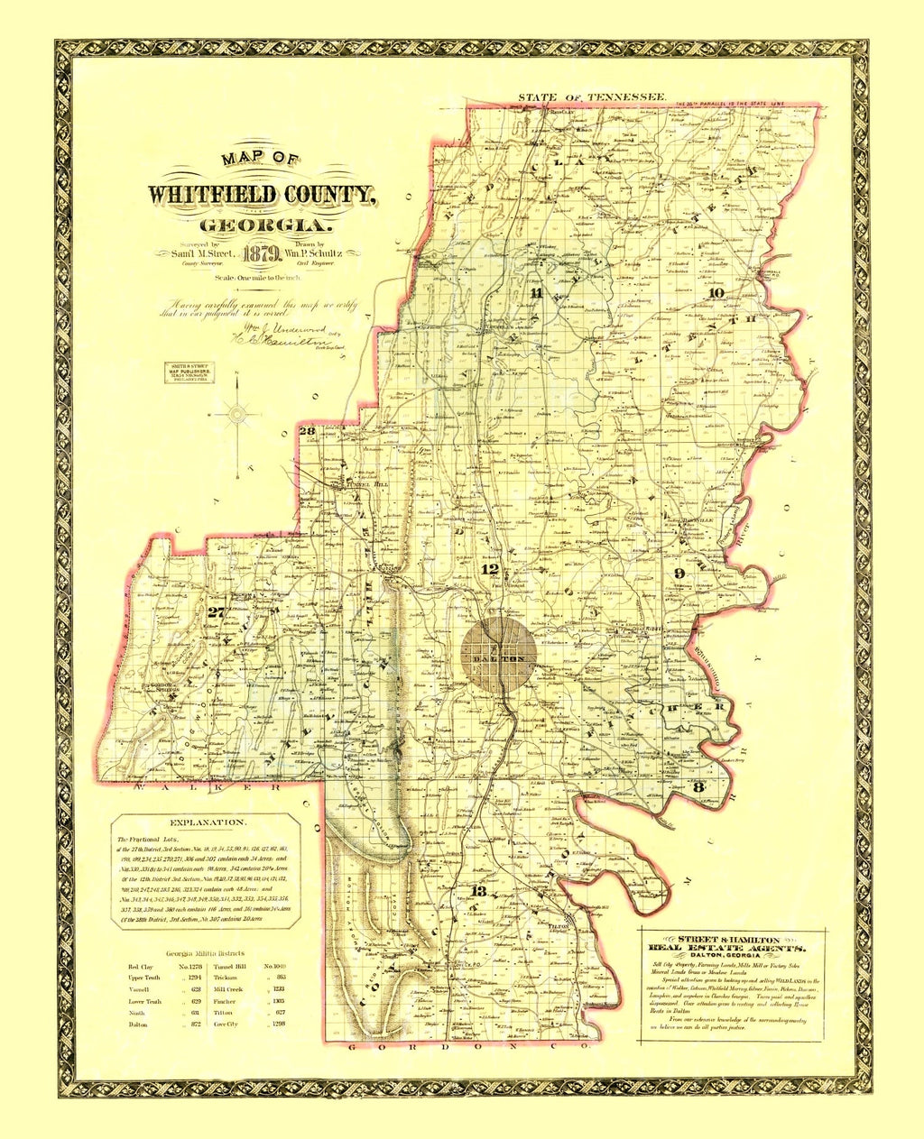 Vintage Map of Whitfield County, Georgia 1879