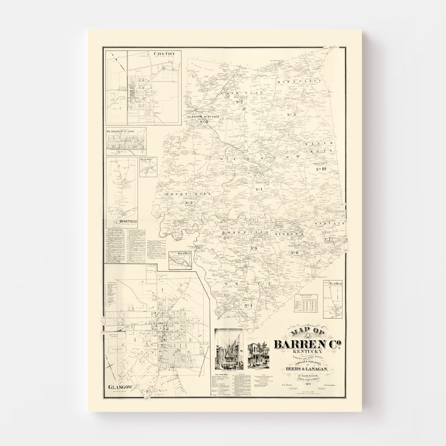Vintage Map of Barren County, Kentucky 1879