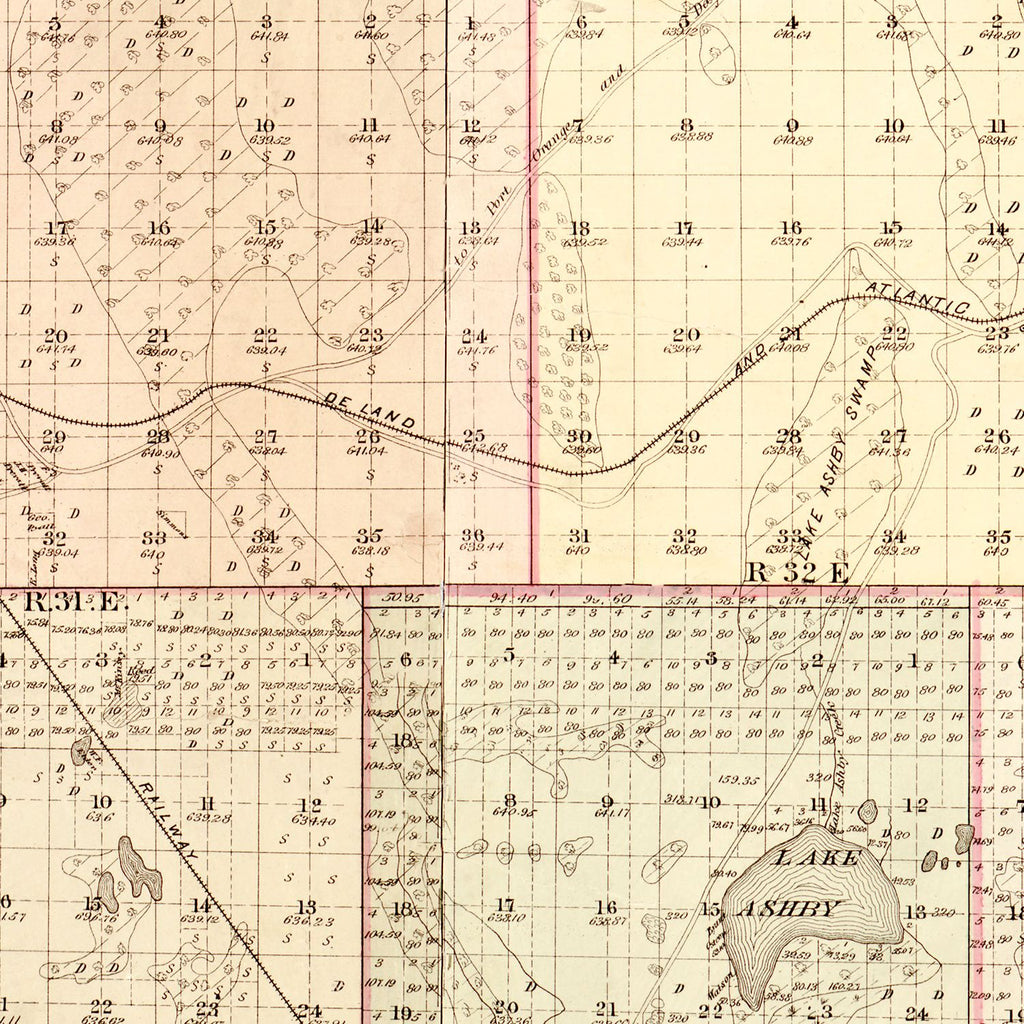 Vintage Map of Volusia County, Florida 1879