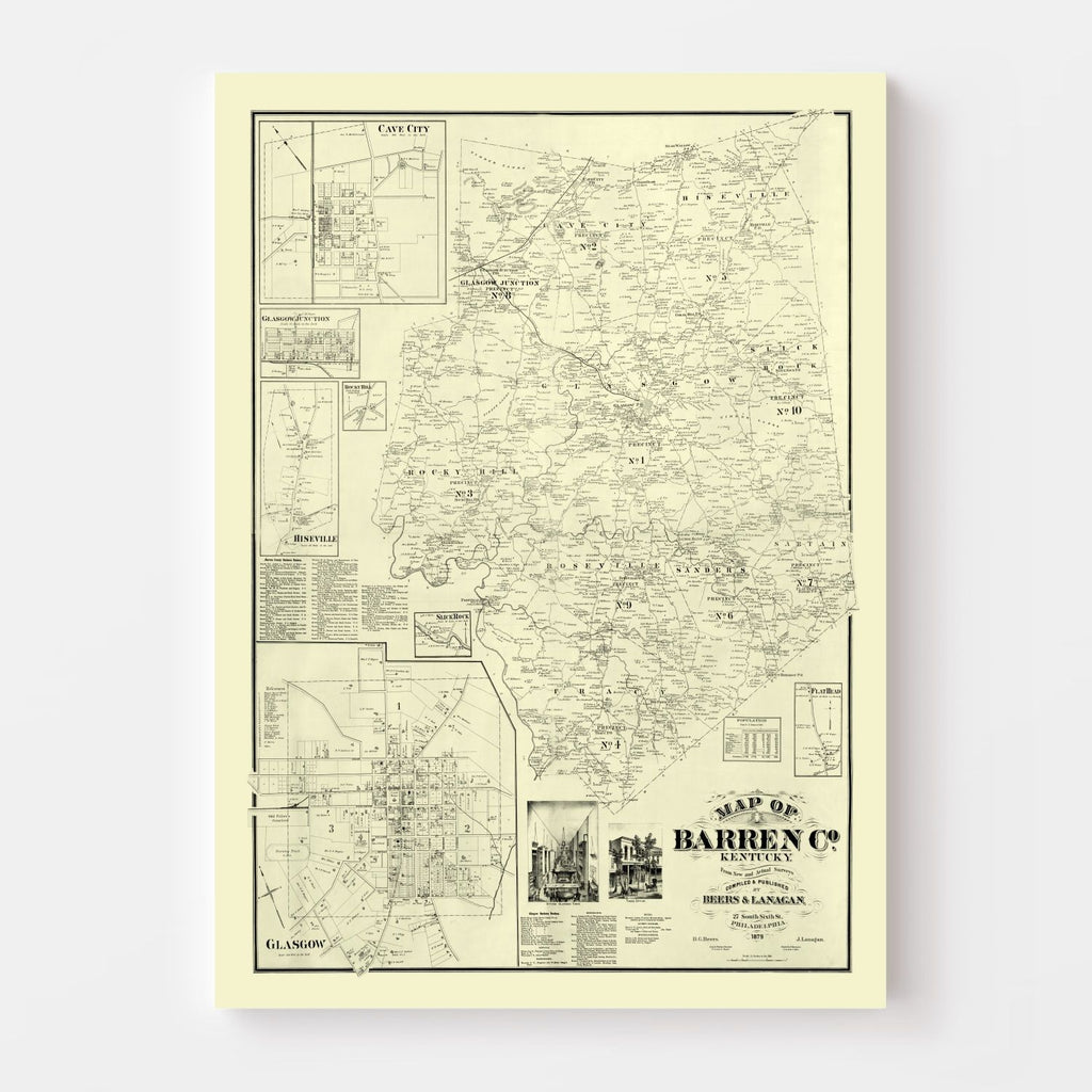 Vintage Map of Barren County, Kentucky 1879