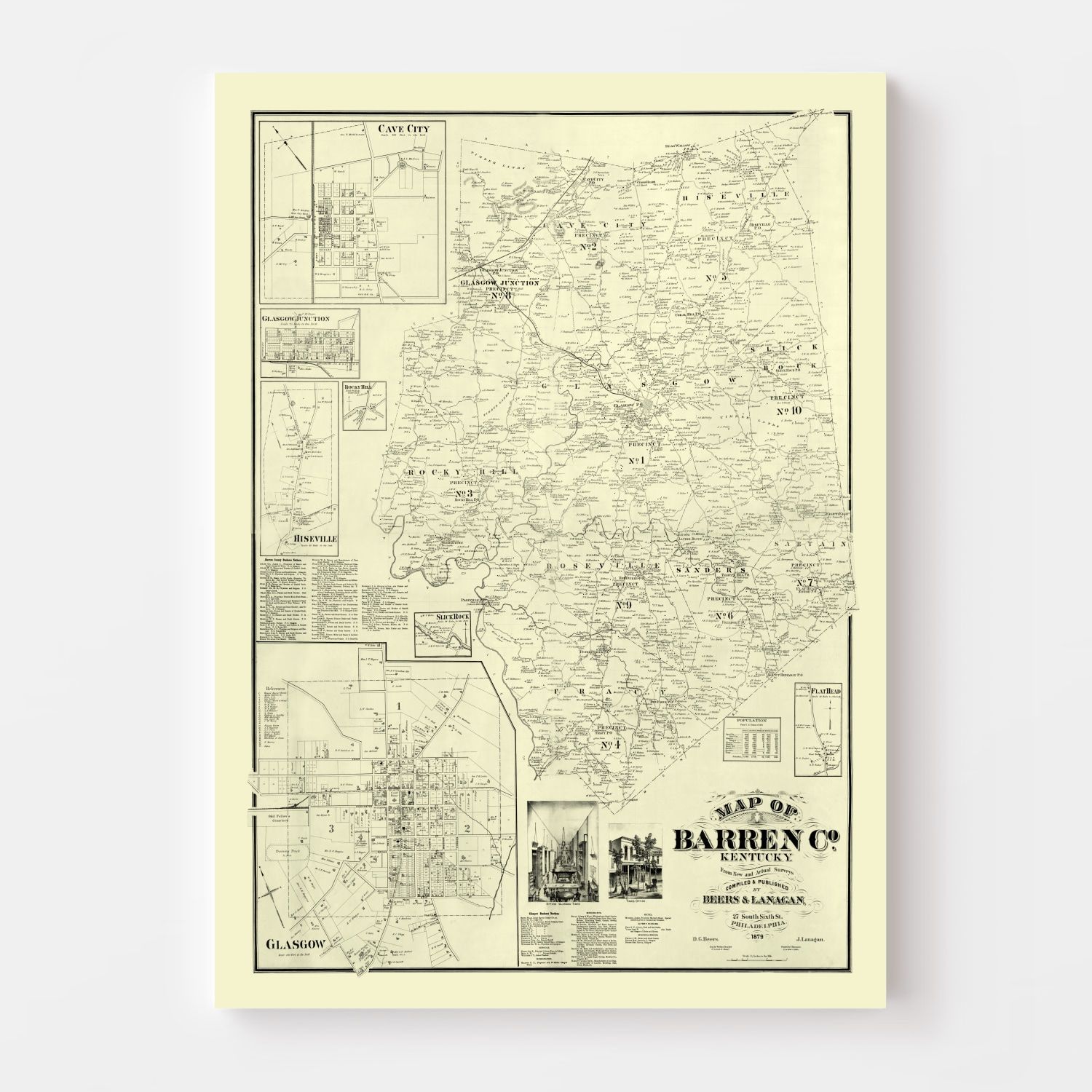 Vintage Map of Barren County, Kentucky 1879