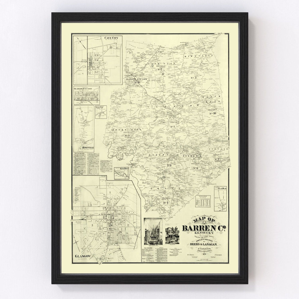 Vintage Map of Barren County, Kentucky 1879