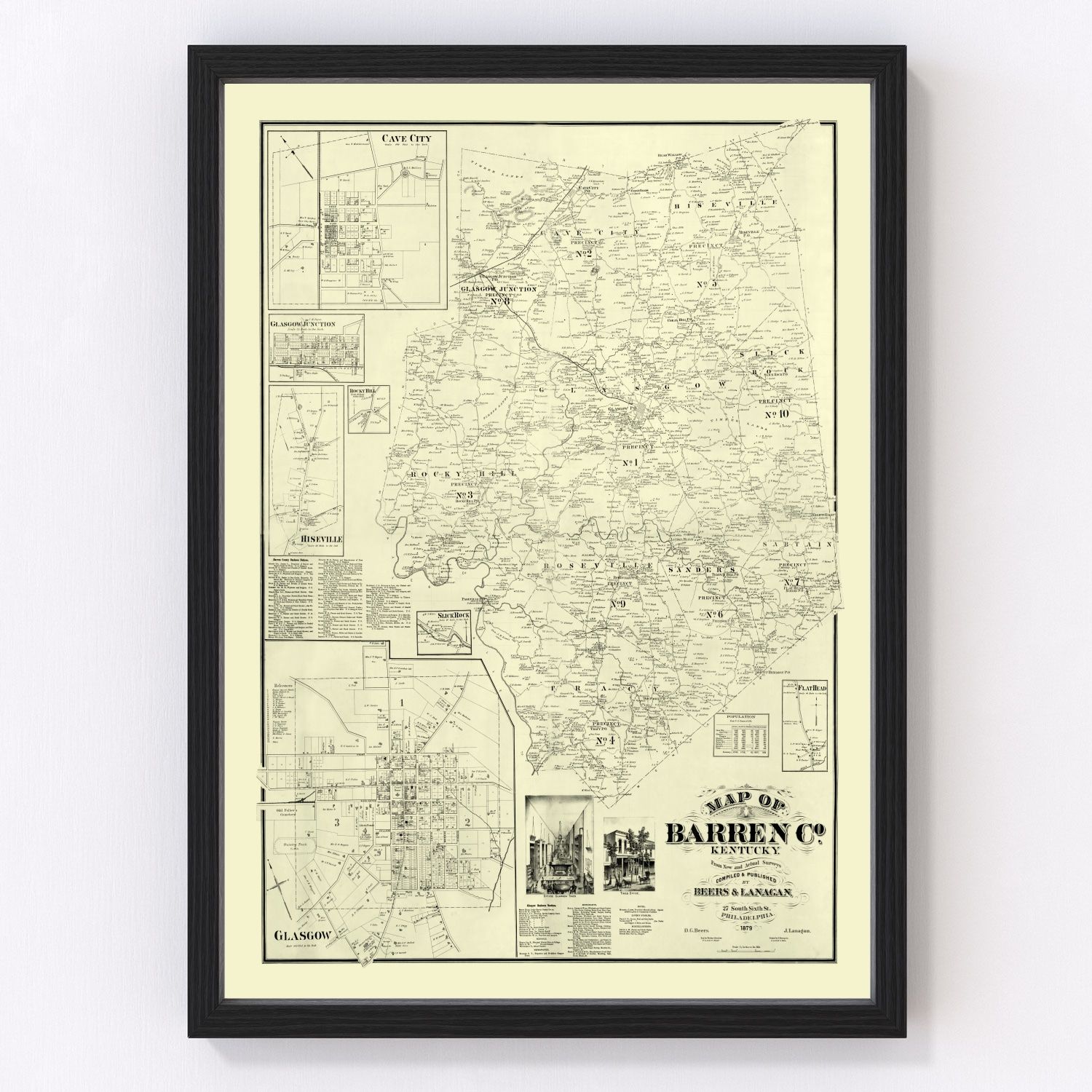 Vintage Map of Barren County, Kentucky 1879