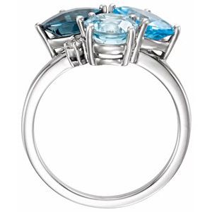 14K White Gold Natural Swiss Blue, Natural London Blue, & Natural Sky Blue Topaz & .05 CTW Natural Diamond Ring