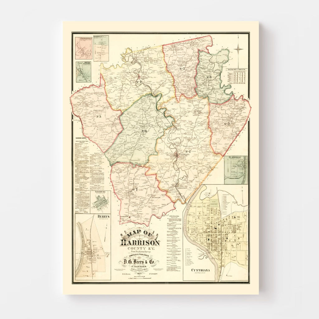 Vintage Map of Harrison County, Kentucky 1877