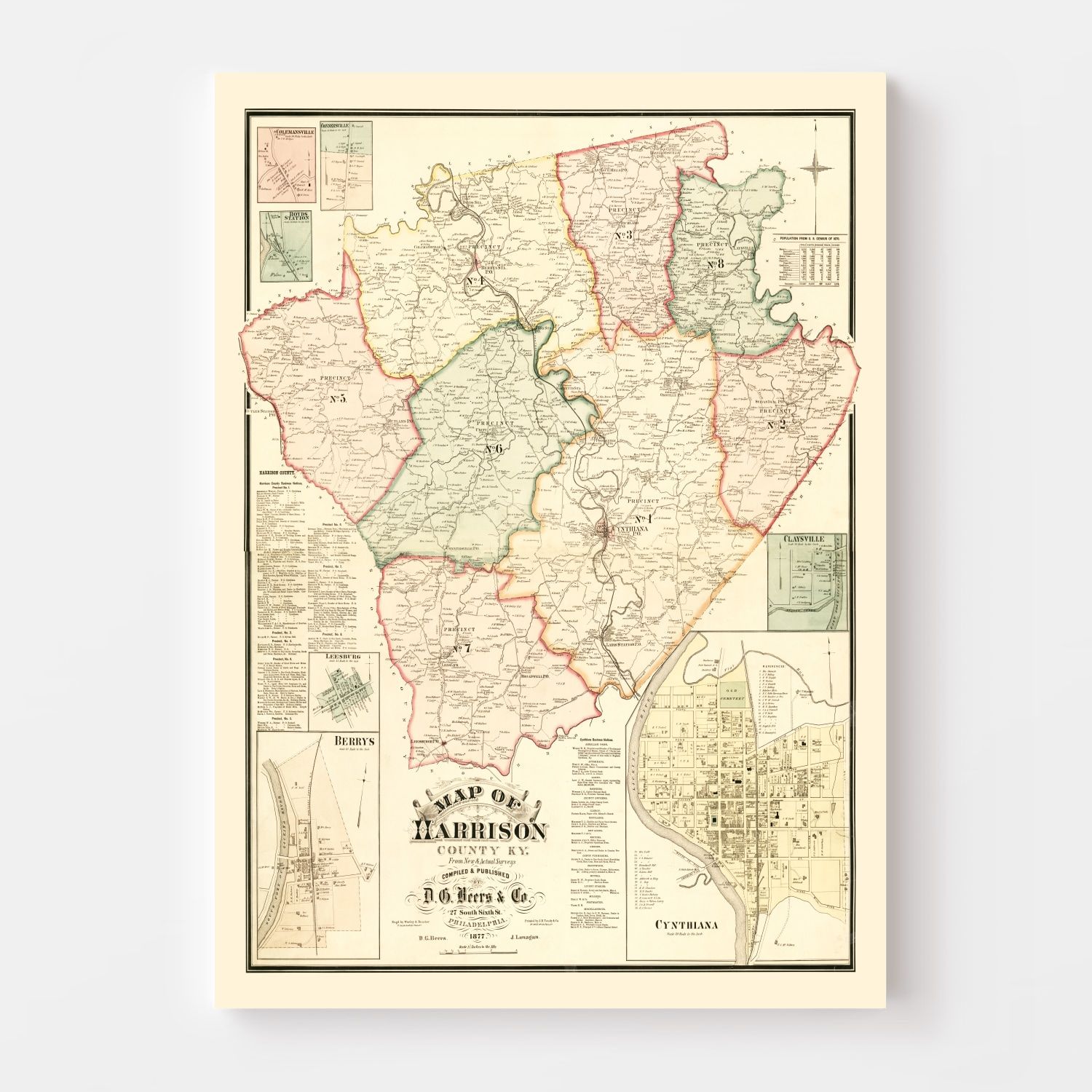 Vintage Map of Harrison County, Kentucky 1877
