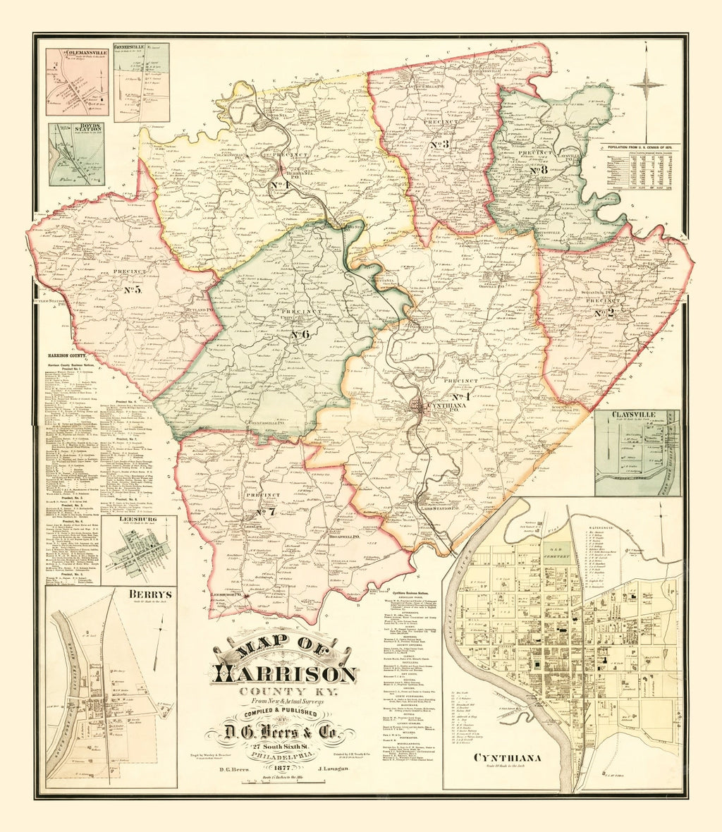 Vintage Map of Harrison County, Kentucky 1877