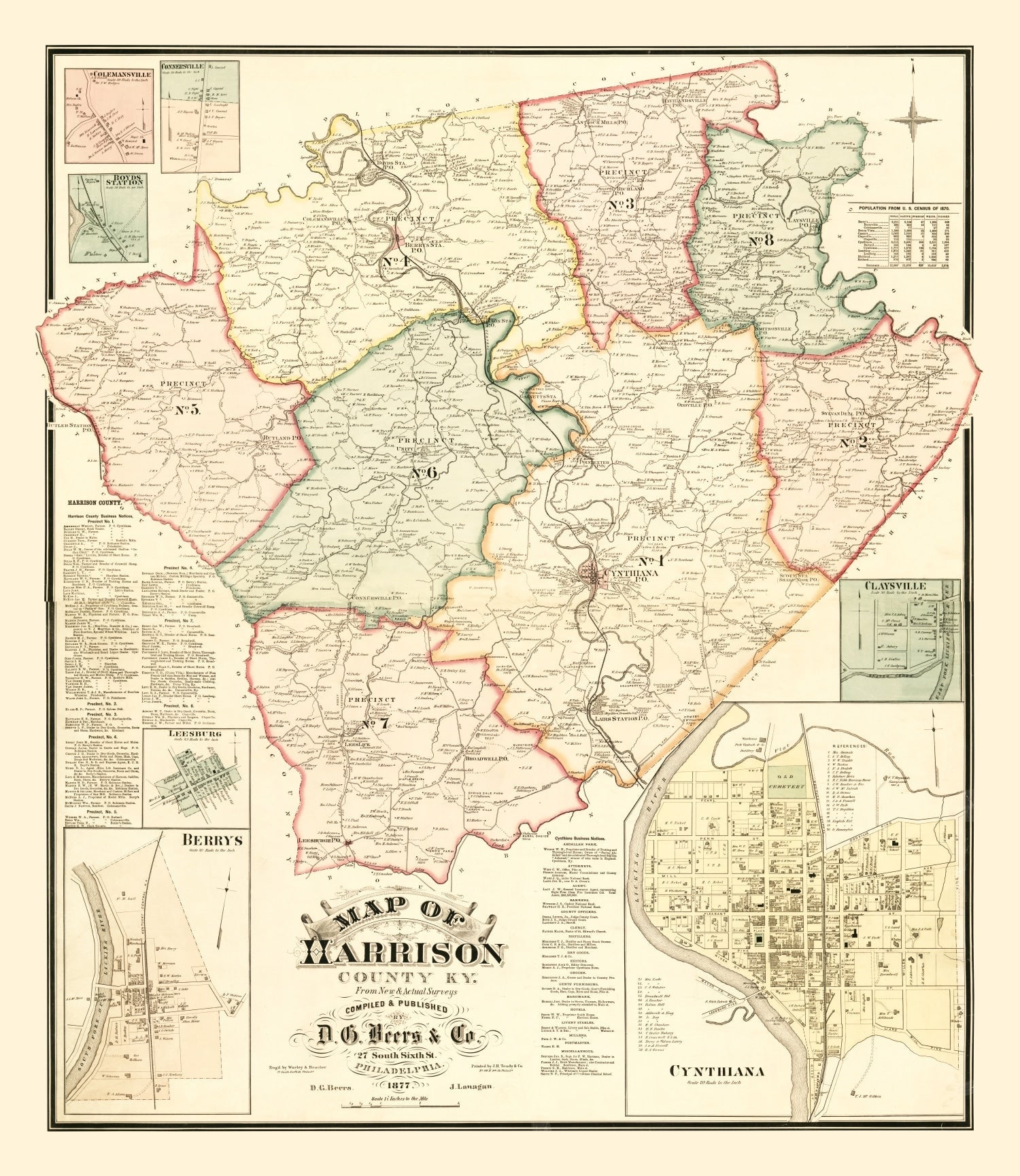 Vintage Map of Harrison County, Kentucky 1877