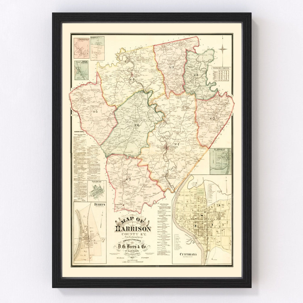 Vintage Map of Harrison County, Kentucky 1877