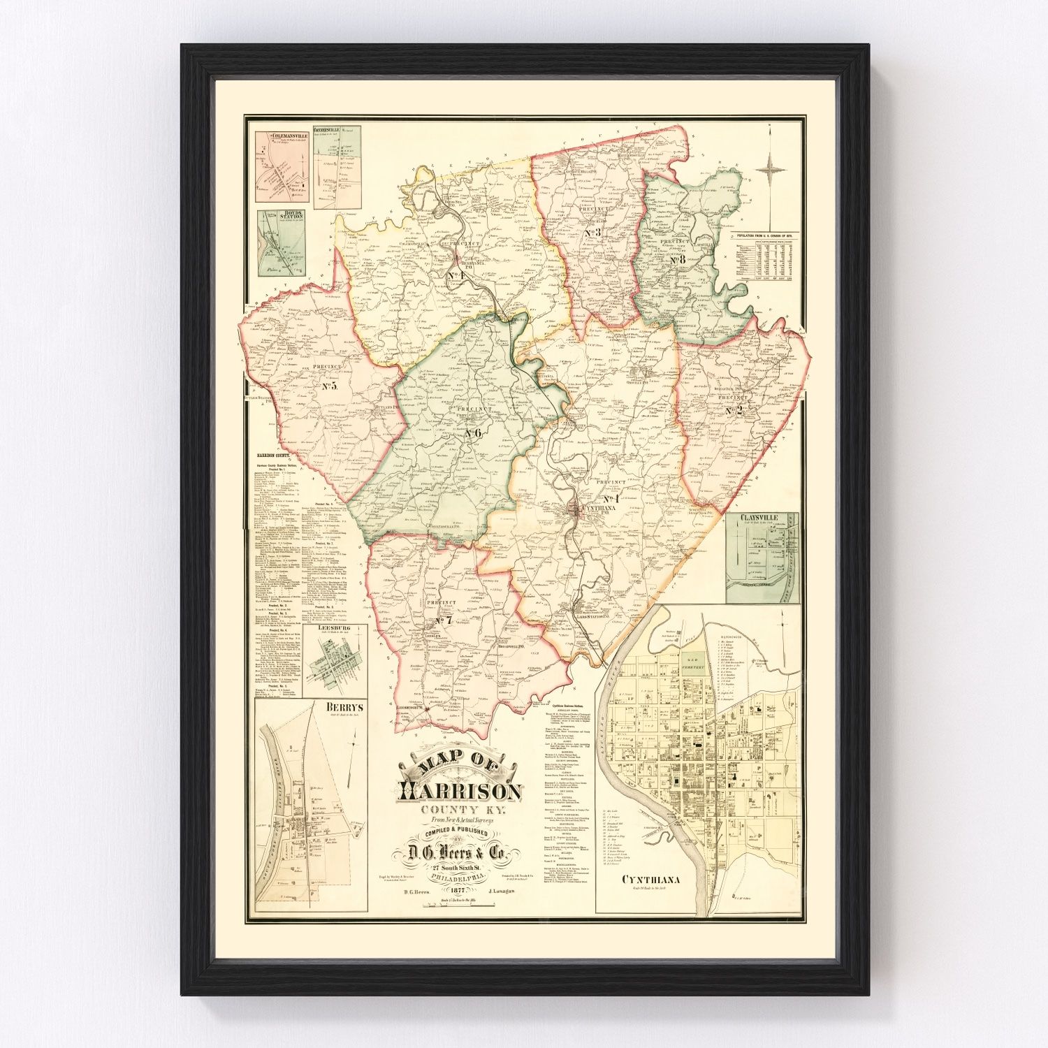 Vintage Map of Harrison County, Kentucky 1877