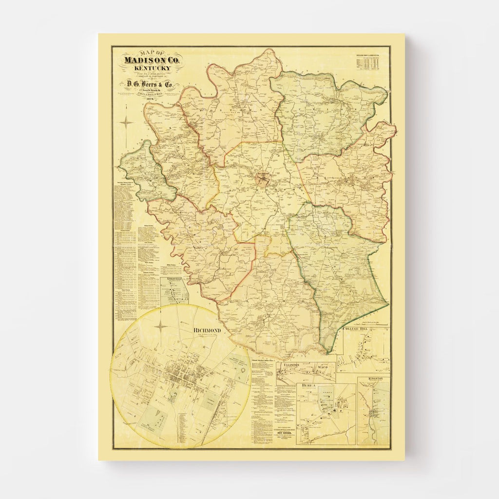 Vintage Map of Madison County, Kentucky 1876