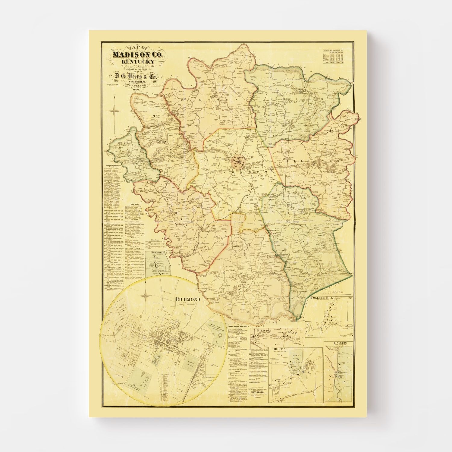 Vintage Map of Madison County, Kentucky 1876
