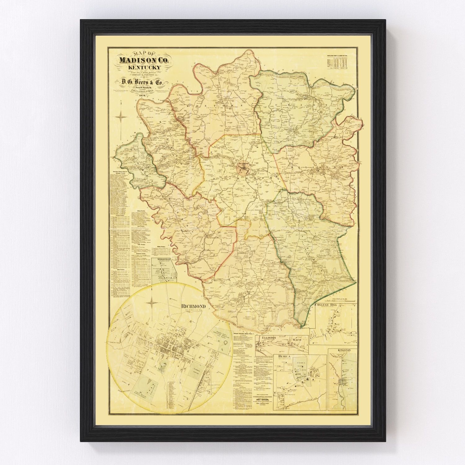 Vintage Map of Madison County, Kentucky 1876