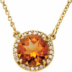 14K Yellow Gold 8 mm Natural Citrine & .05 CTW Natural Diamond 16" Necklace