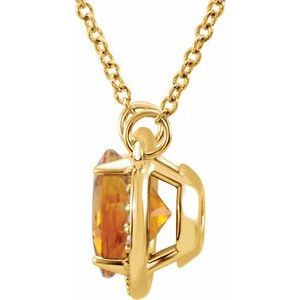 14K Yellow Gold 8 mm Natural Citrine & .05 CTW Natural Diamond 16" Necklace