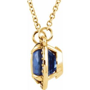 14K Yellow Gold 8 mm Lab-Grown Blue Sapphire & .05 CTW Natural Diamond 16" Necklace